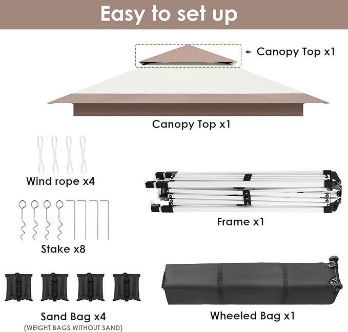TLSUNNY 12X12 Pop Up Canopy Tent, Camping Shader W/Overhanging Eaves & Sand Bag, Outdoor Gazebo Shelter W/One Push Setup & Wheeled Bag, Height Adjustable, for Patio, Market, Party (Khaki, 12FTX12FT)