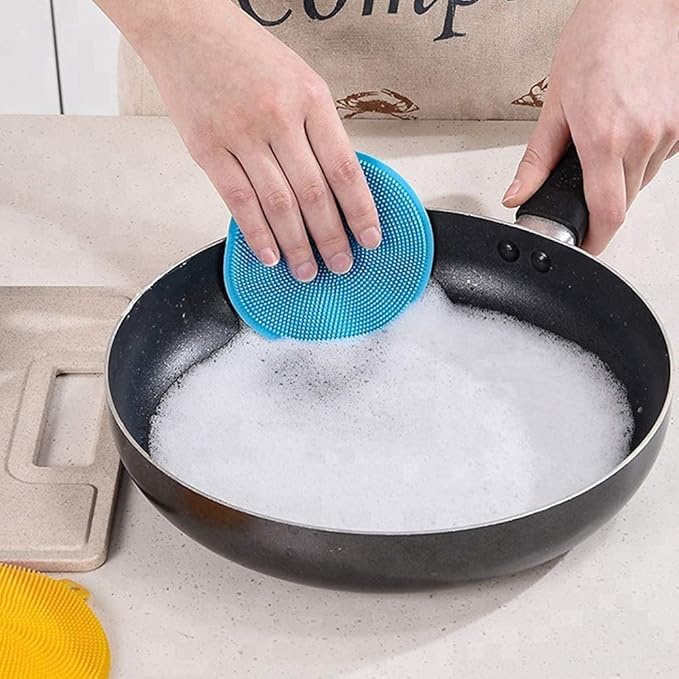 Collapsible Bowl Silicone Collapsible Container Food Storage Containers Collapsible Camping Bowl for Travel Camping Hiking with Airtight Plastic Lids and 2Pack Silicone Dish Sponges- Blue, 1200ml