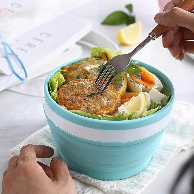 CARTINTS 950ml Collapsible Bowls-Silicone Food Storage Containers-Prep/Storage Bowls with Lids-Silicone Lunch Containers, Ideal for Travel and Camping (Blue)