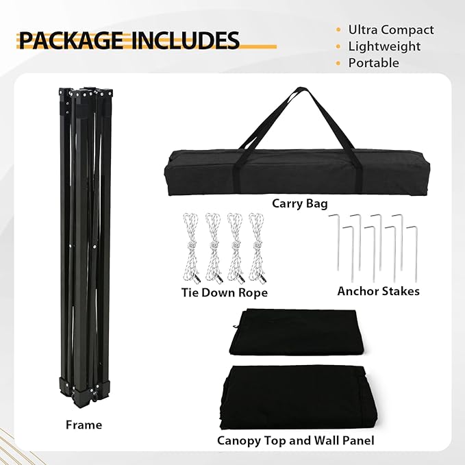 EAGLE PEAK Flex Compact 4x4 Pop-up Canopy Changing Room, Portable Privacy Dressing Room for Indoor Fashion Photoshoots, Camping, or Pool, Black