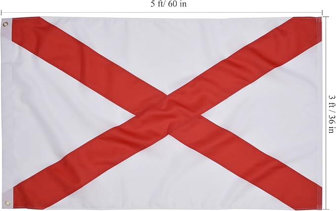 Alabama State Flag 3x5 Ft, Deluxe Embroidered Heavy Duty Polyester Durable AL Outside Flags, Indoor/Outdoor with Sewn Stripes and Brass Grommets