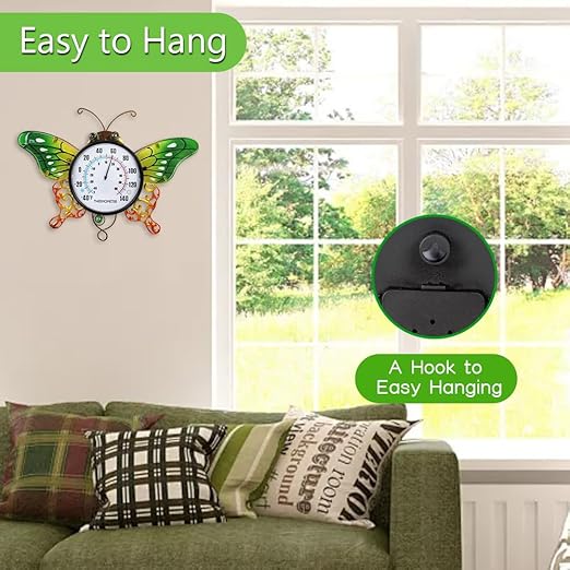 Indoor Outdoor Thermometer, Butterfly Wall-Mounted Thermometer Waterproof for Patio Garden Yard & Living Room, No Battery Needed