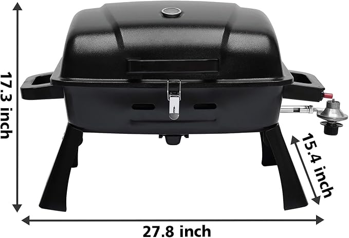 BrandMan Portable 1-Burner Tabletop Propane Gas Grill – Compact BBQ Grill with 239.9 sq.in Cooking Area, Lid Lock, Thermometer & Foldable Legs for Camping, Tailgating & Outdoor Cooking