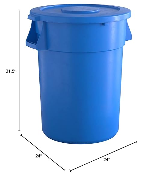 44 Gallon Blue Round Commercial Trash Can with Lid