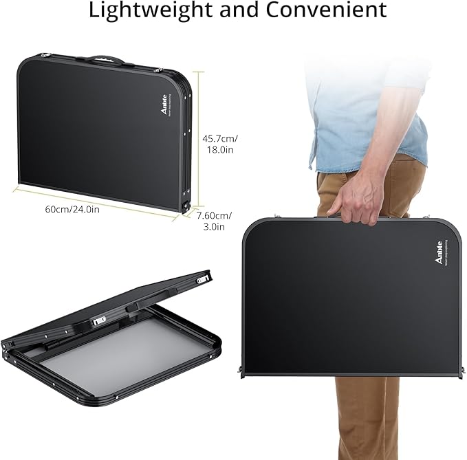 Folding Camping Table, 36" x 24" Portable Table Adjustable Height Max 28 inch Aluminum Folding Table with Storage Net, Lightweight, Portable Handle for Travel, Outdoor, Backyard (Black)