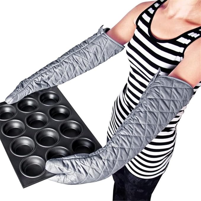 Extra Long 23 Inch Heat Resistant Oven Gloves New Cotton Oven Mitts Kitchen Gloves High Temperature Cooking Tool BBQ Gloves (23-Inch)