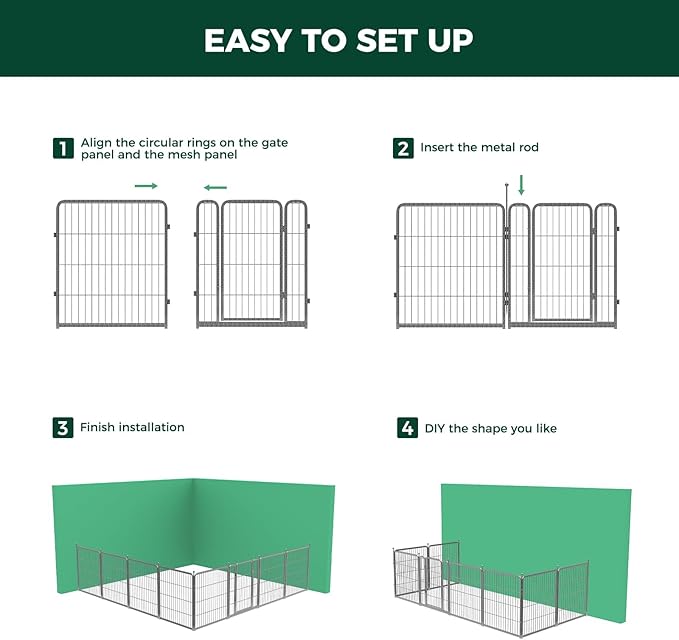 FXW Garden Fence with Door, 32in(H) x 72ft(L) 32 Panels Dog Fence Outdoor for The Yard - Heavy Duty Metal Fencing Tall Animal Barrier for Dog and Rabbit, Easy Assemble