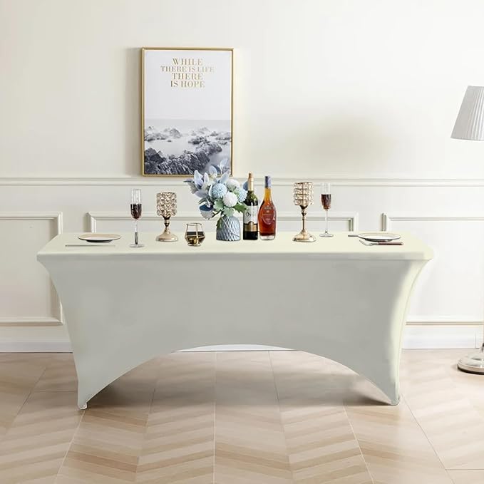 Eurmax USA Rectangular Fitted Spandex Table Covers 4ft Tablecloth Wedding Event Patio Table Decorations Stretch Table Cover for 4ft Folding Table (Ivory,2 Pack)