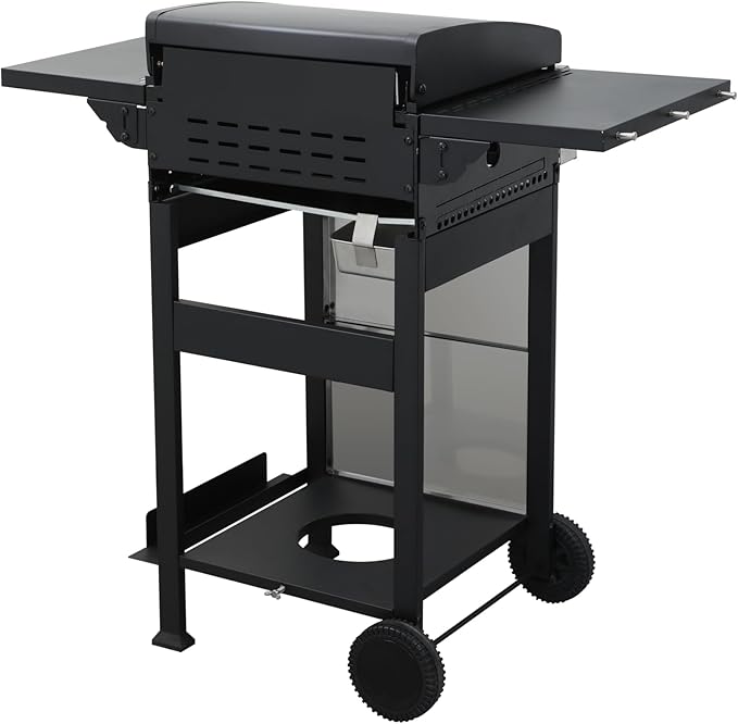 2-Burner Portable Propane Gas Grill with Stainless Steel Plancha Griddle - 24600 BTU Outdoor BBQ Grill with Foldable Side Shelves, Enamel Cooking Grids & Tool Hanging Basket