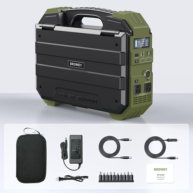BROWEY 1600W (3200W Peak) Portable Power Station, 1024Wh LiFePO4 Battery with Built-in Solar Panel, 100W USB-C PD, Solar Generator for Camping, RV, Home Backup, Emergency