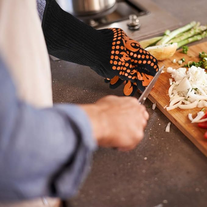 Comsmart BBQ Gloves, 1472 Degree F Heat Resistant Grilling Gloves Silicone Non-Slip Oven Gloves Long Kitchen Gloves for Barbecue, Cooking, Baking, Cutting