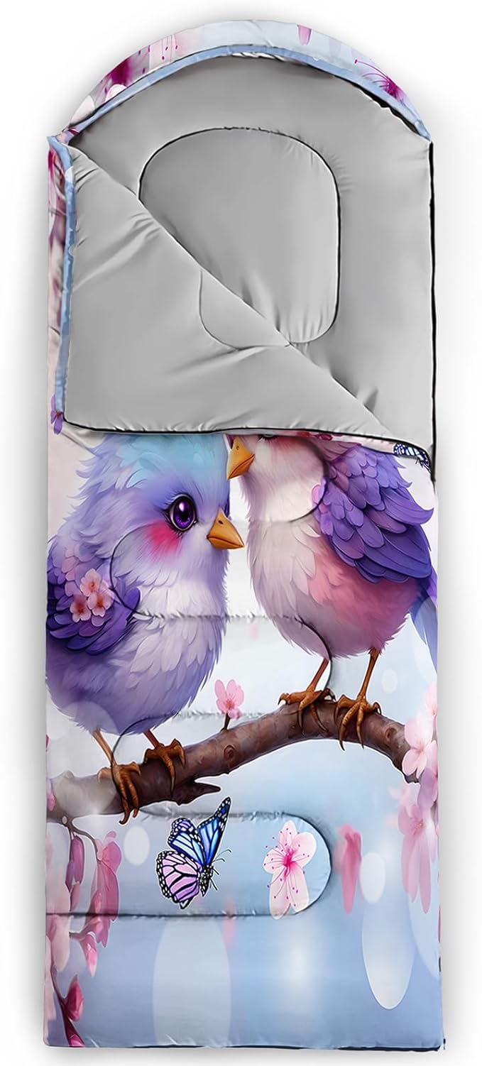 AILONEN Pink Lovely Rabbit Sleeping Bag for Girls Kids Adults,Warm and Cool Weather,Lightweight,Waterproof Backpacking,Cartoon Flowers Printed Bunny Sleeping Bag for Camping