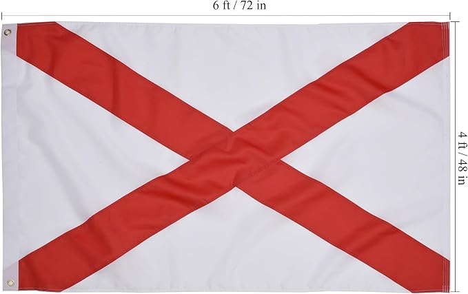 Alabama State Flag 4x6 Ft, Deluxe Embroidered Heavy Duty Polyester Durable AL Outside Flags, Indoor/Outdoor with Sewn Stripes and Brass Grommets