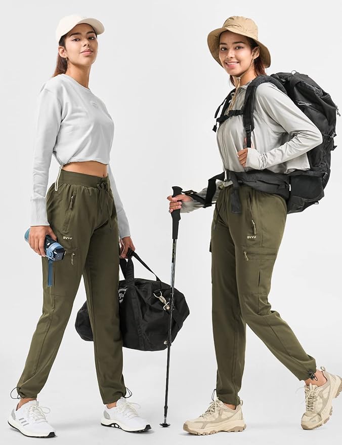 BVVU Women's Hiking Pants Lightweight Quick Dry Travel Outdoor Pants Waterproof Work Cargo Joggers with Zipper Pockets