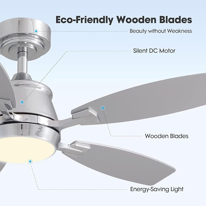 42" Ceiling Fan with Light, Modern Low Profile Ceiling Fan with Light, DC Reversible Motor, Smart APP & Remote Control, Whisper Quiet, Dimmable LED for Bedroom/Living Room