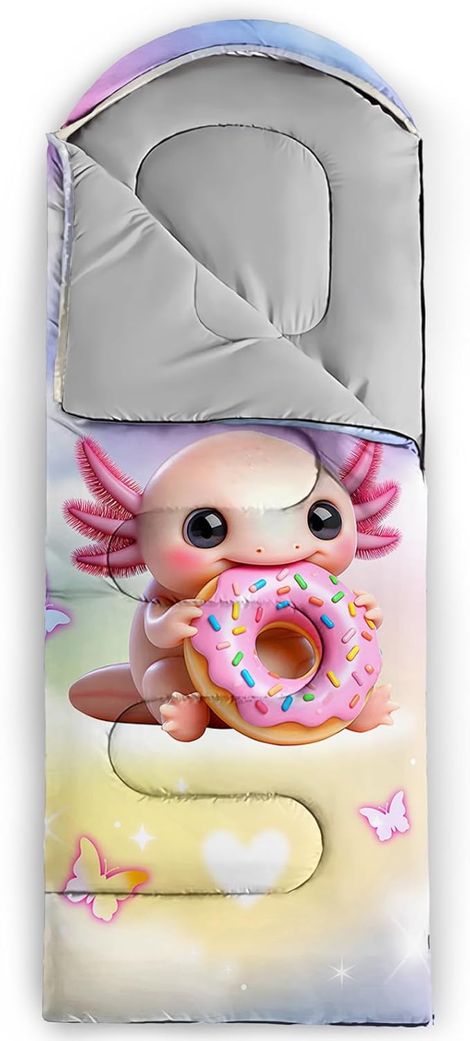 AILONEN Pink Lovely Rabbit Sleeping Bag for Girls Kids Adults,Warm and Cool Weather,Lightweight,Waterproof Backpacking,Cartoon Flowers Printed Bunny Sleeping Bag for Camping