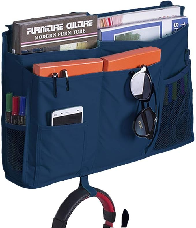 Bseash Bunk Bed Organizer, Bedside Caddy Hanging Bed Organizer Storage Bag 8 Pockets, for College Dorm Rooms Bed, Hospital Bed, Baby Bed Rails, 600D Oxford Cloth (Navy Blue)