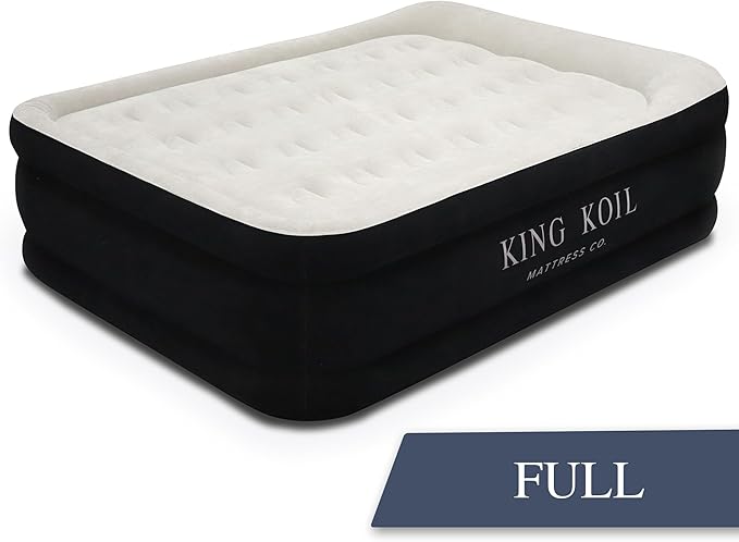 King Koil Luxury Full Size Plush Pillow Top Air Mattress with Built-in High-Speed Pump for Home, Camping & Guests 20" Inflatable Double High Blow Up Airbed, Durable, Waterproof