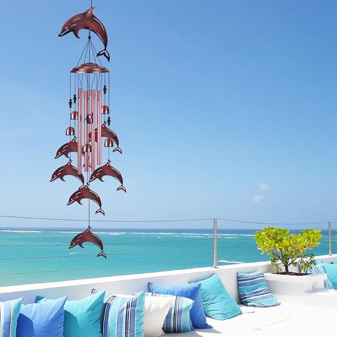 Dolphin Wind Chimes for Garden, Home, Balcony, Yard, Outdoor Decoration, Blessing Wind Bells, Memorial Wind Chime, Wind Catcher, Dolphins Wind Chimes Xmas Gifts for Mom, Grandma, Family, Women, Friend