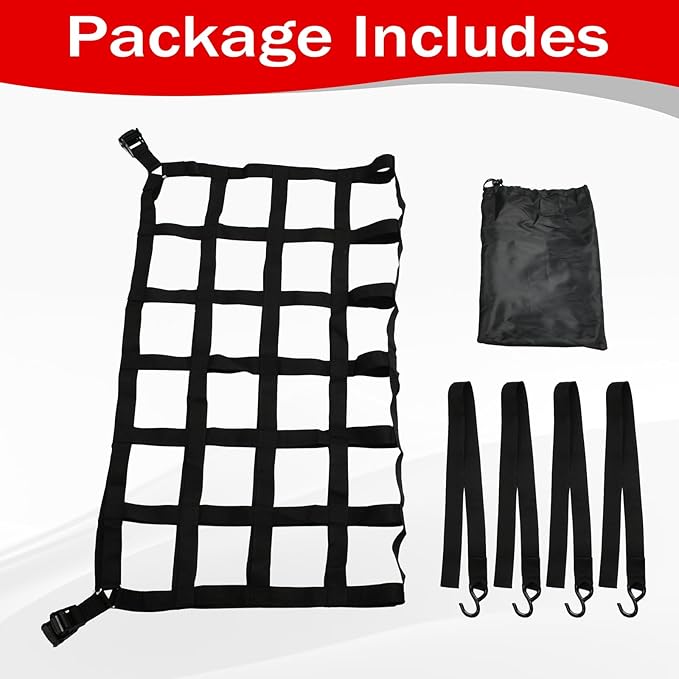 Heavy Duty 42" x 50" Truck Bed Cargo Net with Adjustable Cam Buckles & S-Hooks,3.5' x 4.17' Cargo Net with 1100LBS Capacity for Pickup Truck Bed Trailer SUV Jeeps