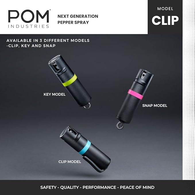 POM Pepper Spray Pocket Clip, Quick Flip Top Safety, Maximum Strength OC Formula with UV Marking Dye, Safe Compact and Tactical Design for Everyday Carry, 25 Bursts, 10 ft Range, 0.5 fl oz