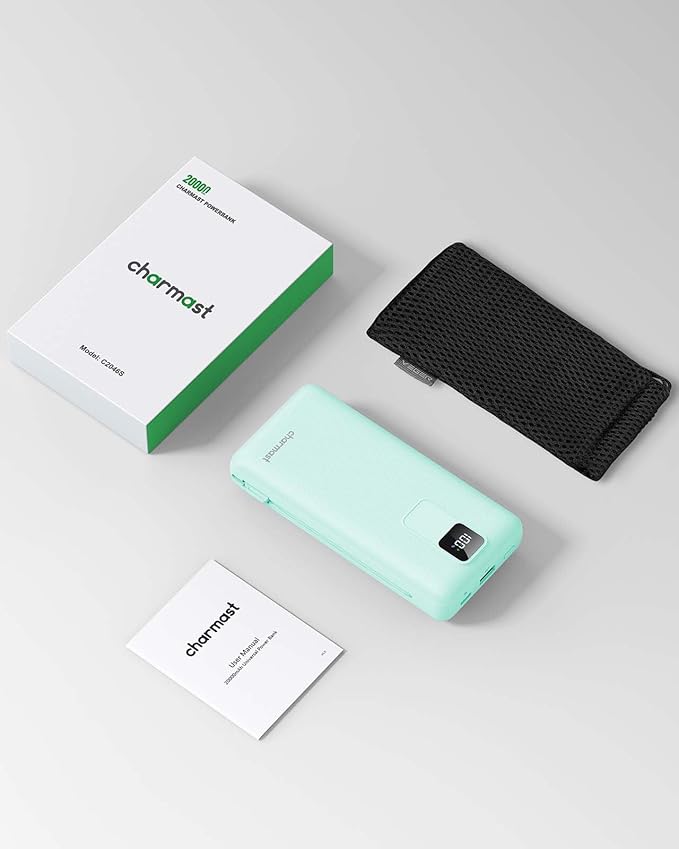 Charmast Portable Charger with Built-in Cables and Wall Plug, 20000mAh 20W USB C Power Bank Fast Charging Battery Pack Compatible with iPhone iPhone 16/15/14/13 Series, Samsung Google iPad etc
