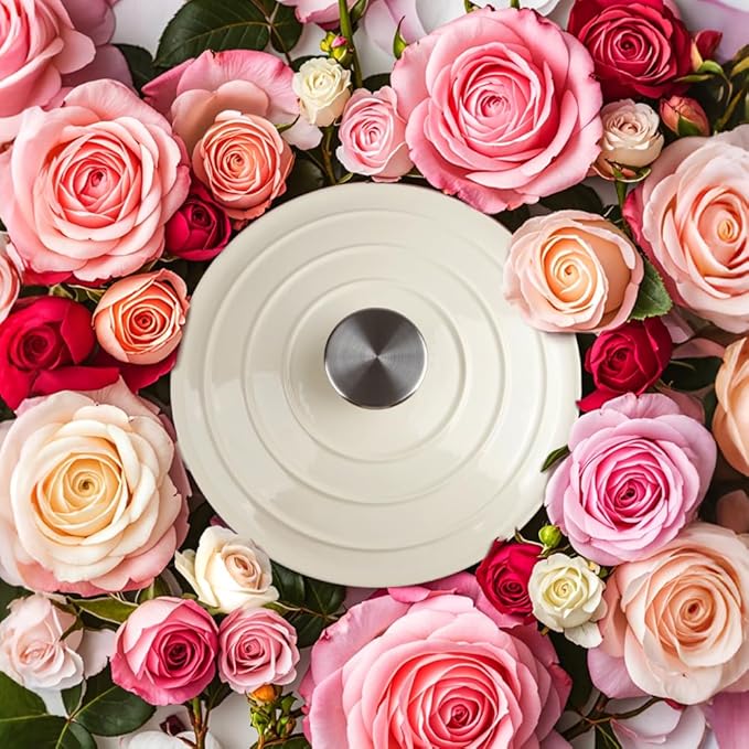 3 Quart Dutch Oven Enameled Cast Iron with Lid - Big Dual Handles - Oven Safe up to 500°F - Classic Round Pot for Versatile Cooking Cream