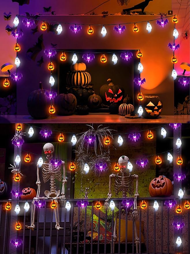 Halloween String Lights, 3D Pumpkin Bat Ghost Fairy Lights Battery Operated with Remote, 30LED Twinkle Light Waterproof 8 Modes & Timer for Halloween Parties Decorations Indoor Outdoor Windows Decor