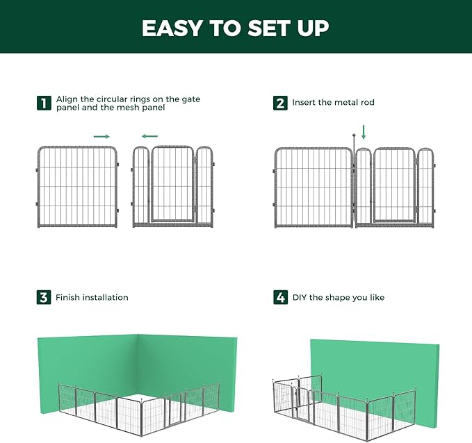 FXW Garden Fence with Door, 24in(H) x 15ft(L) 8 Panels Dog Fence Outdoor for The Yard - Heavy Duty Metal Fencing Tall Animal Barrier for Dog and Rabbit, Easy Assemble