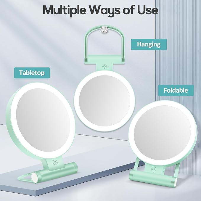 B Beauty Planet Magnifying Mirror with Light 30X, Double-Sided 1X/30X Magnifying Makeup Mirror with Tweezer, 2000mAh 3 Colour Modes with Adjustable Brightness,Foldable Travel Mirror(Mint Green)