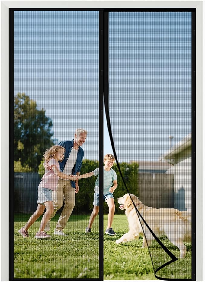 2025 Upgraded Magnetic Screen Door - 3X Heavy Duty Magnets Hands-Free - Mosquito/Insect Proof- Lets Cool Breeze in - Kid/Pet Friendly - Sliding Doors Easy Install 38"x82"