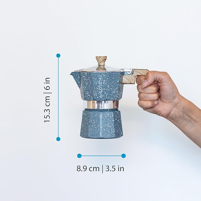 GROSCHE Milano Moka Pot - Stovetop Coffee Maker and Percolator for Espresso - 3 Cup, Indigo