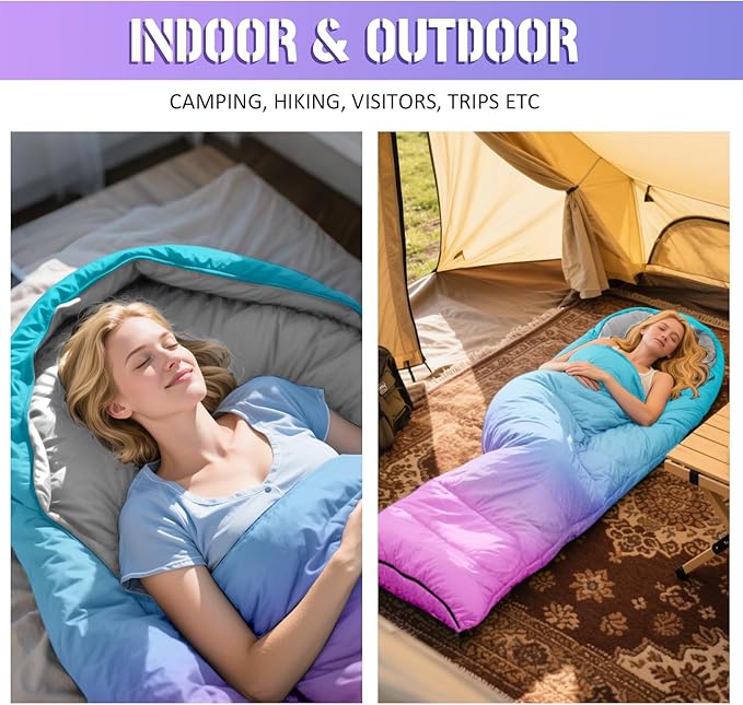 Sleeping Bags for Adults, 3 Seasons Warm & Cold Weather Waterproof Lightweight Backpacking Camping Sleeping Bag for Indoor Outdoor Camping Hiking Traveling, Camping Gear Equipment