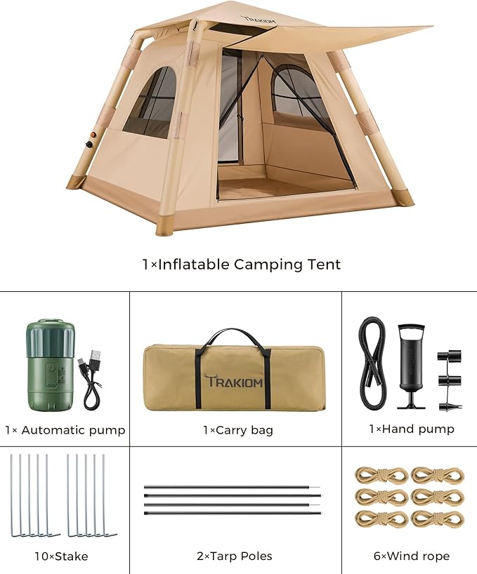 Inflatable Tents for Camping 2/4 Person, Easy Set Up Camping Tent with Automatic & Manual Pump, Waterproof Blow Up Tent for Family Outdoor