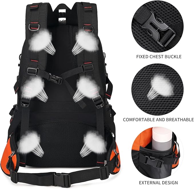 Nerlion 40L Hiking Backpack Travel Backpack for Men Women Camping Waterproof Outdoor Hiking Daypack Lightweight Backpack (Orange)