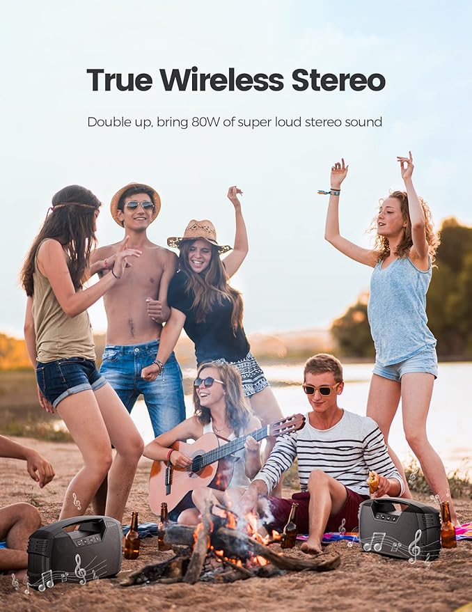 IPX7 Waterproof Bluetooth Speaker, 40W(60 Peak) Portable Wireless Speakers with Subwoofer, 32H Playtime, Stereo Loud Sound, Deep Bass, Bluetooth 5.0 with Handle for Pool, Beach, Outdoor, Gifts