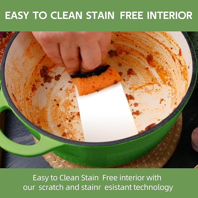 4.5 Quart Dutch Oven Enameled Cast Iron with Lid - Big Dual Handles - Oven Safe up to 500°F - Classic Round Pot for Versatile Cooking Green