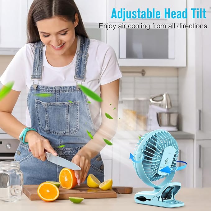 BESKAR Portable Clip on Fan Rechargeable, 4 Speeds Small Battery Operated Fans, USB Desk Fan with Strong Airflow, Sturdy Clamp Fans for Golf Cart Office Outdoor Travel Camping
