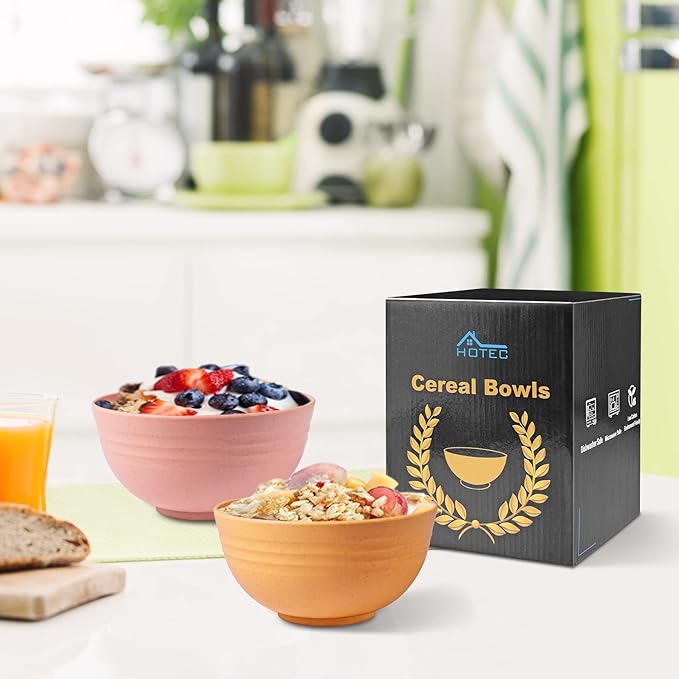 HOTEC BPA Free Unbreakable Wheat Straw Cereal Bowls - Microwave & Dishwasher Safe Soup and Salad Bowls, Set of 8, 26oz, Multicolor