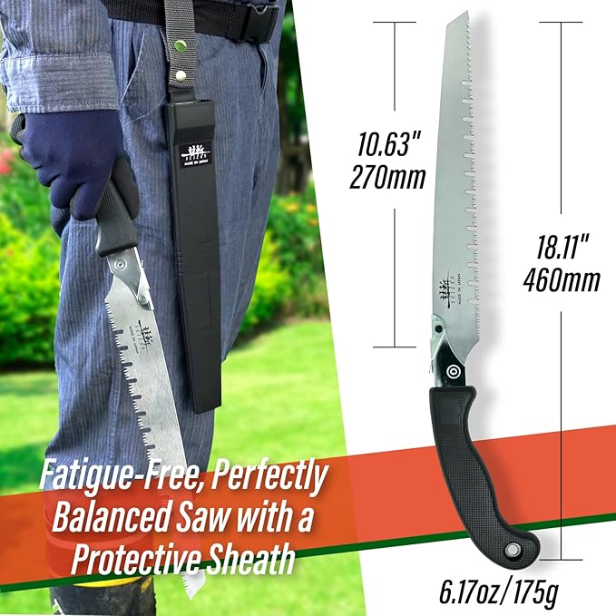 SUIZAN Pruning Saw 10.6" Gullet Blade - Professional Japanese Tree Trimming Handsaw Pullsaw Gardening Tools