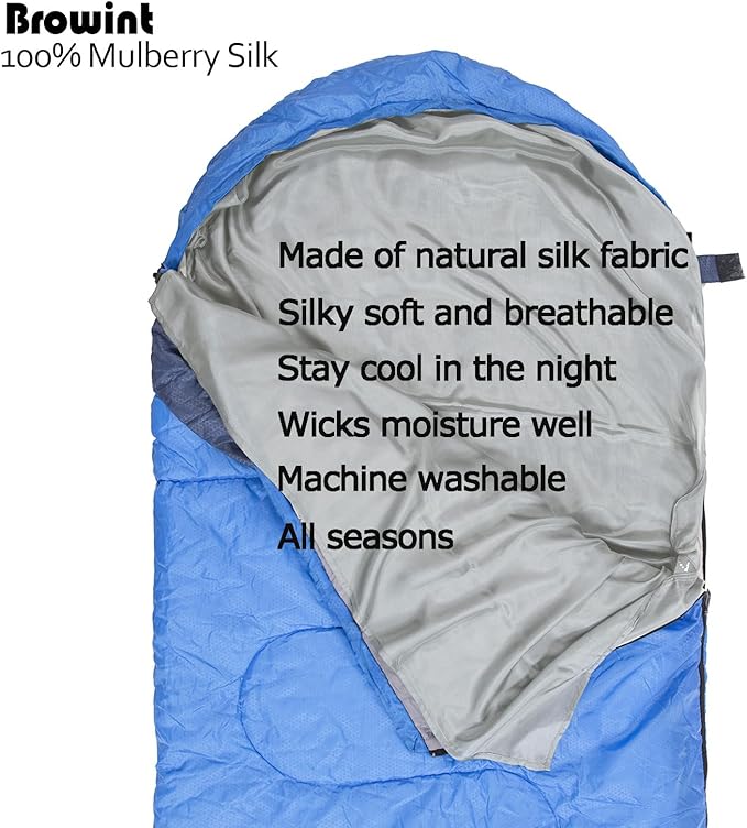BROWINT Silk Sleeping Bag Liner, Silk Sleep Sack, Extra Wide 87"x43", Lightweight Travel Sheet for Hotels, More Colors for Option, Reinforced Gussets