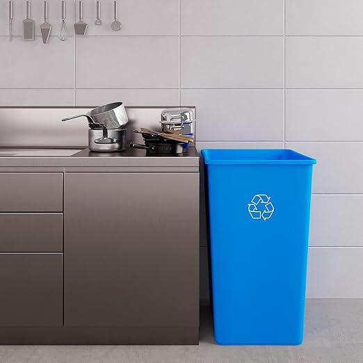 50 Gallon Blue Square Commercial Trash Garbage Can | Outdoor Office Restaurant School Kitchen
