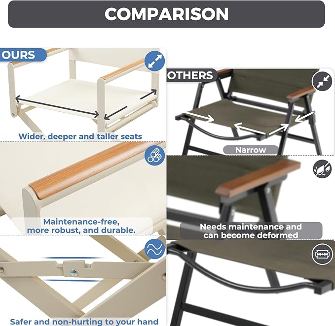 Grand patio Extra-Wide 4-Pack Directors Chairs, Folding Dining Chair Set of 4 with Sling and Woodgrain Armrests, Outdoor, Apricot