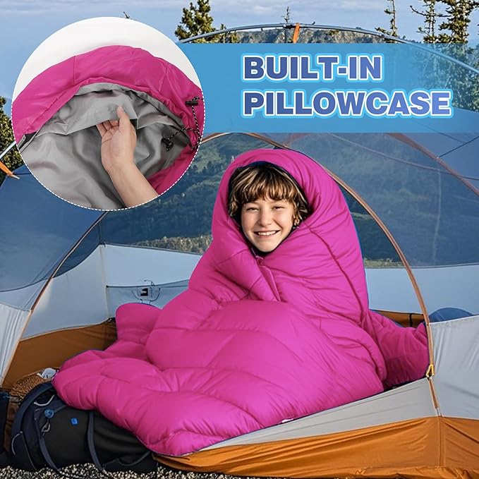 REDCAMP Kids Mummy Ultra Lightweight Sleeping Bag for Backpacking, Comfort for Warm Weather, with Compression Sack