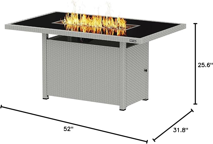 EAST OAK 52'' Propane Fire Pit Table, 60,000 BTU Gas Firepit W/Large Tempered Glass Tabletop, CSA Certified Outdoor Patio Fire Table with 9.2 lbs Glass Stone & Removable Lid, Grey