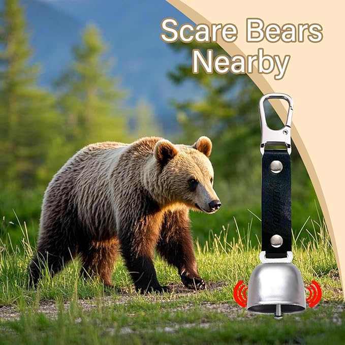 Bear Bell with Magnetic Silencer|Bear Bells for Hiking & Camping|Bear Deterrent Device with Emergency Whistle & Carabiner to Scare Animals|Bear Alarm for Outdoor Biking Fishing Climbing
