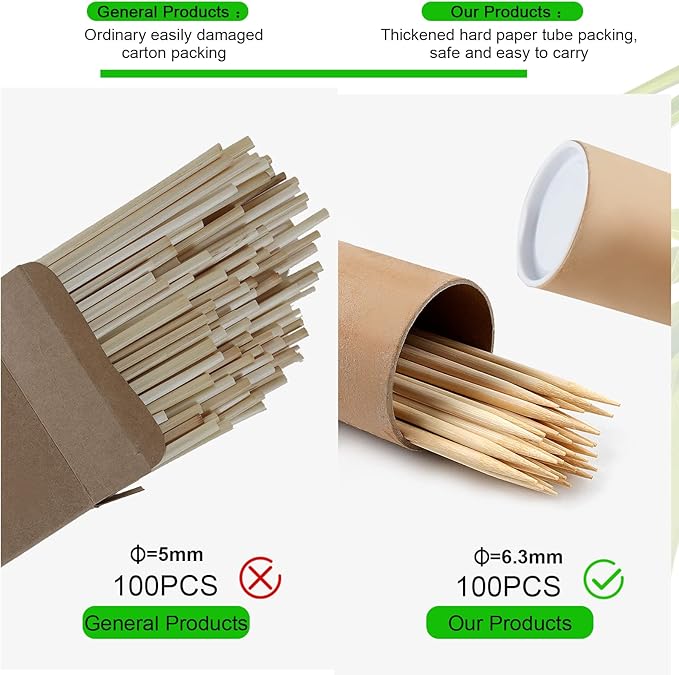 BETESINE 6.3mm Thick Bamboo Marshmallow Roasting Sticks, 24 Inch Extra Long Wooden S'mores Sticks for Fire Pit, BBQ, Camping, Sausage, Marshmallow Skewers – 100 PCS