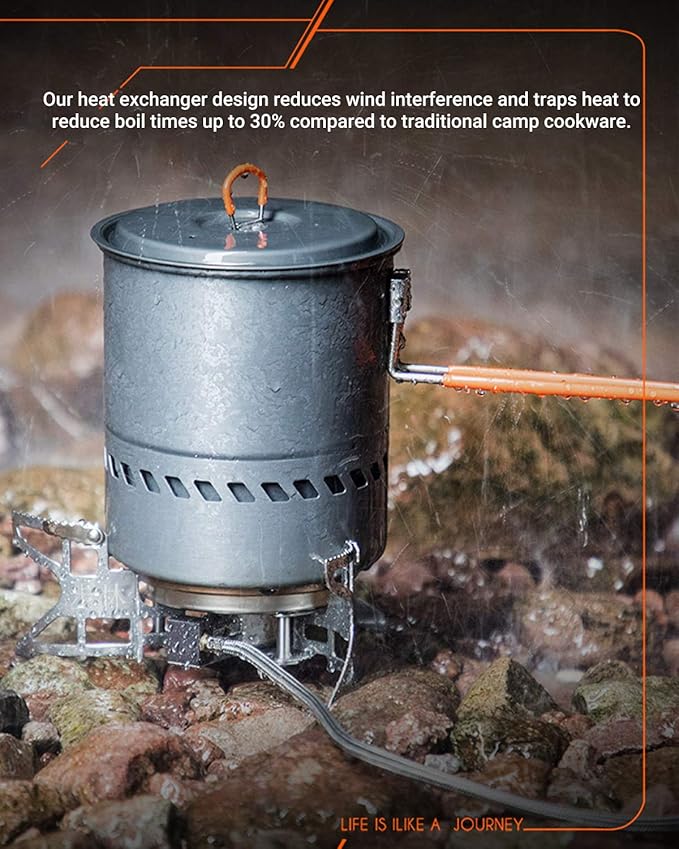 Bulin Camping Pot, 1.5L High Efficiency Backpacking Pot Ultralight Camping Cooking Set Cookware Gear with Heat-Proof Handle & Heat Exchanger for Outdoor Picnic Hiking Travel