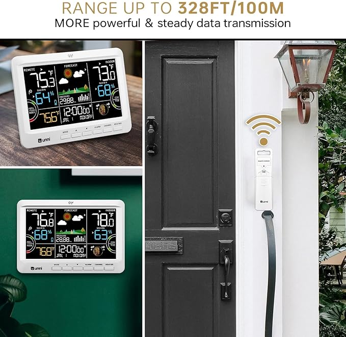 Weather Station Wireless Indoor Outdoor Thermometer with Heat Dew Mold, Thermometer Inside Outside Atomic Clock with Pressure White