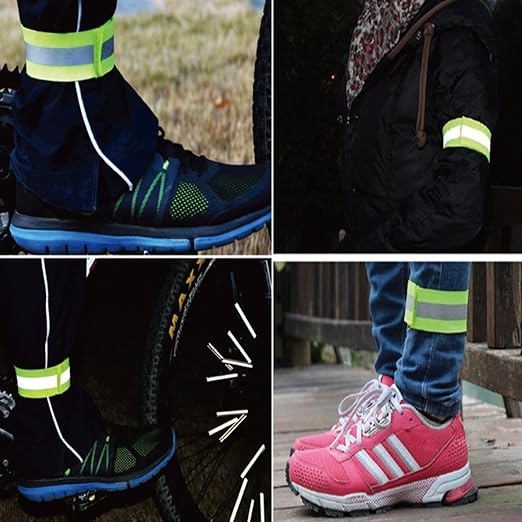 4 PCS Reflective Wrist Strap 5x1x1cm Safety Gear Reflective Wristbands High Visibility Ankle Bands Reflector Armband Self-Adhesive Reflective Bands for Walking,Night Sports Fluorescent Green